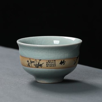 哥窯功夫茶具茶杯可養開片小杯陶瓷會客主人杯家用小單杯中式復古