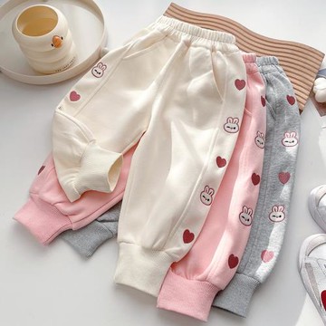 女寶寶褲子春秋2024新款小童愛心兔卡通衛褲小女孩春裝百搭休閑褲