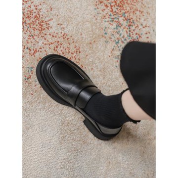 2024年春季新款黑色小皮鞋女真皮厚底jk單鞋平底學院英倫風樂福鞋