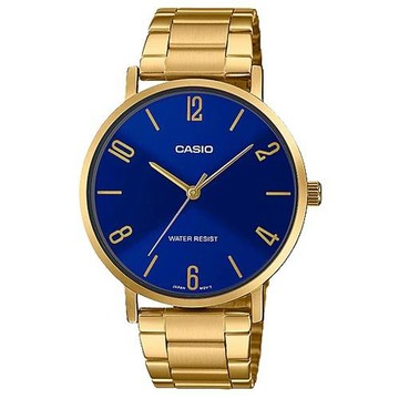 【CASIO 卡西歐】指針錶 不鏽鋼錶帶 藍色錶面 日常生活防水(MTP-VT01G-2B2)