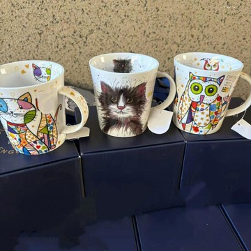 馬克杯 水杯 隨手杯 牛奶杯 卡通創意可愛萌趣小貓咪貓頭鷹骨瓷馬克杯情侶水杯七夕節禮物