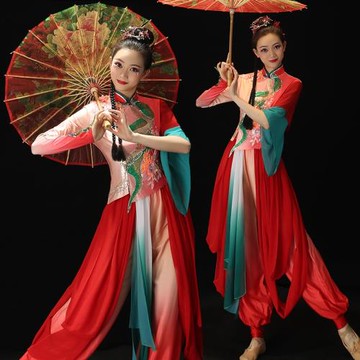 秧歌舞演出服威風鼓舞打鼓舞蹈服裝套裝古典舞中國風傘舞表演服女