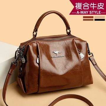 女真皮包 側肩包 手提包 設計感牛蠟皮波士頓包(4色)