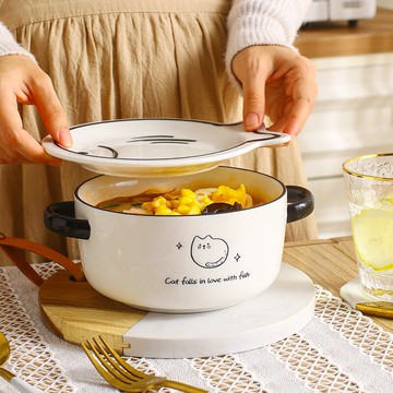 泡麵碗/雙耳帶蓋 維馬仕 雙耳泡面碗宿舍用學生帶蓋家用餐具可愛陶瓷方便面碗單個『XY35593』