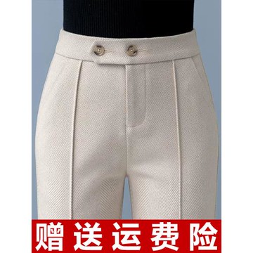 杏色高端毛呢褲子女新款2025爆款秋冬季小個子微喇褲加絨媽媽女褲