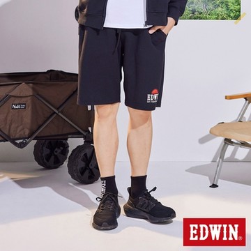 EDWIN 男裝 日落休閒運動抽繩短褲-黑色