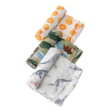 little unicorn 純棉紗布巾  天然纖維  柔軟舒適  輕柔透氣  精裝禮盒  120 x 120cm  經典侏儸紀