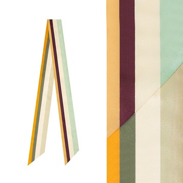 retar 法式復古彩色條紋緞帶式長條絲巾髮帶腰帶桑蠶絲真絲圍巾