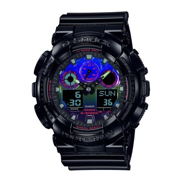 CASIO卡西歐 G-SHOCK 電競美學虛擬虹光 雙顯系列GA-100RGB-1A/51.2mm