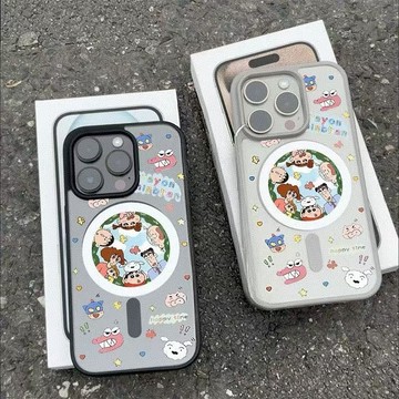 臺灣現貨🚀Magsafe磁吸手機殼 春日小新一家 蘋果17promax 16 15plus 14 13 12 11防摔