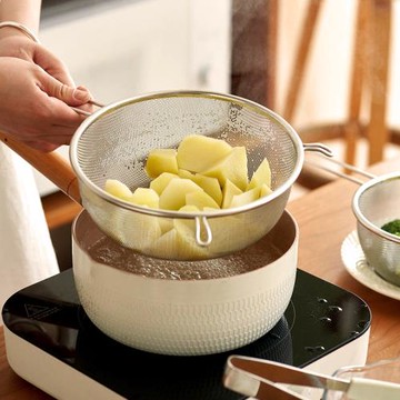 不銹鋼瀝油網架 雪平鍋油炸網籃 帶濾網漏勺 食品級304雙耳瀝水籃