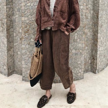 2025春新女 日系韓版復古立體裁剪棉麻亞麻寬松休閑九分褲直筒褲