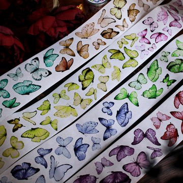 水彩蝶 PET 和紙膠帶 貝殼光 5米卷