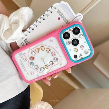 玫紅卡通適用iPhone18蘋果17pm手機殼16撞色亞克力15透明動物時鐘
