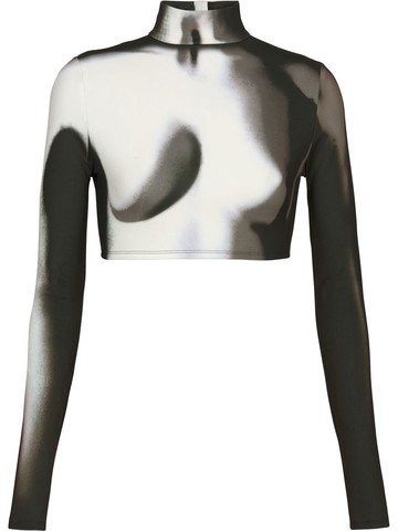 Balmain - spray paint effect cropped top - women - Polyester/Elastane - 38 - White