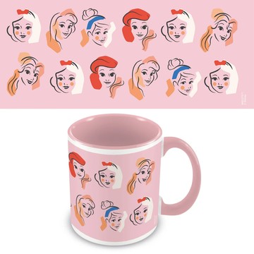 【迪士尼】公主線條水彩風 粉紅內裏馬克杯/Disney