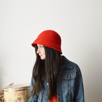 鉤針紅色漁夫帽美學裝男女定制可愛針織漁夫
