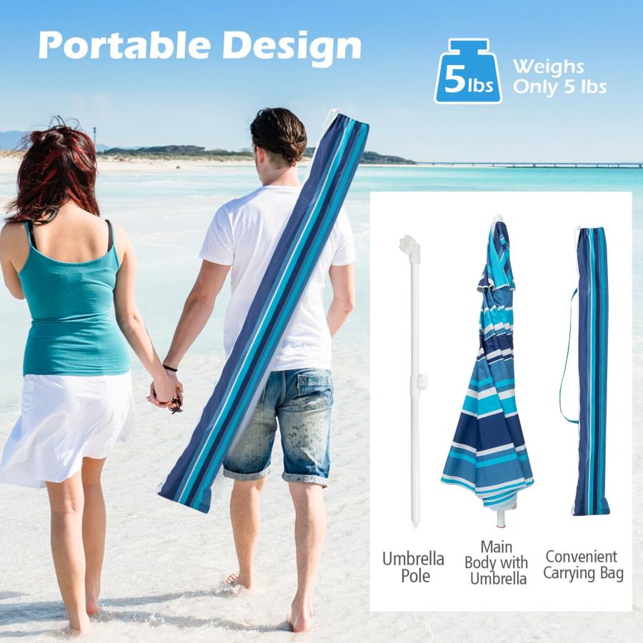 Tangkula 6.5 FT Beach Umbrella, Windproof Ventilated Sunshade Shelter with Tilt Mechanism, Sand Anchor, Portable Outdoor Sunshade Umbrella with Carry