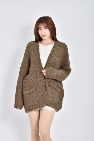 (F) eoo pure質感針織長版綠色罩衫