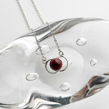 雙環【Garnet】 琺瑯墜飾 純銀鑲嵌琺瑯