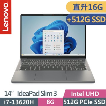 Lenovo IdeaPad Slim 3 83K0004MTW 月光灰(i7-13620H/8G+8G/512G+512G/14吋WUXGA/W11)特仕