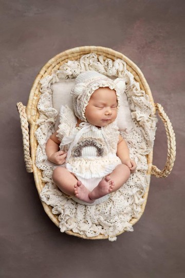新生兒奶茶色連身衣與帽子 - boho bodysuit, bear hat - 新生兒寫真拍攝