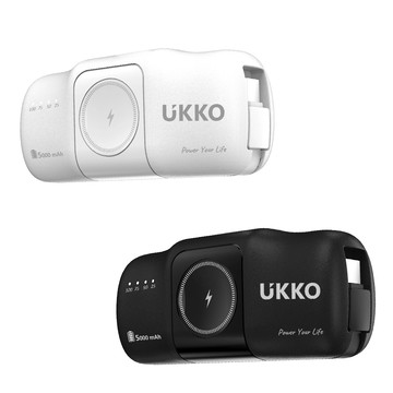 UKKO 3合1 充手機/Watch+自帶TypeC線 直插式 5000mAh快充行動電源(TypeC接頭可收)+附收納盒