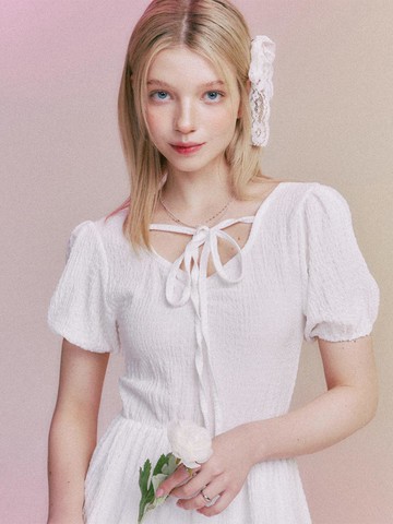 MF Blanc Ribbon Puff Dress_White