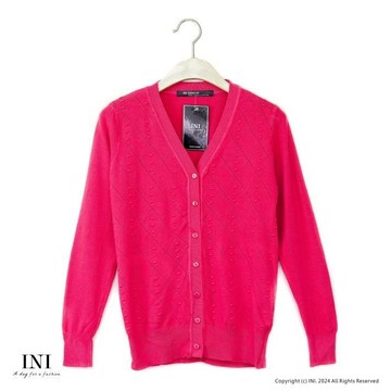 【INI】每天穿搭、長袖織紋針織外套．梅紅色