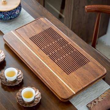 晟窯日式重竹茶盤客廳家用簡約大號茶臺整塊排水式抽屜式儲水茶海