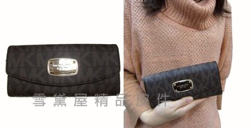 限時 滿3千賺10%點數↘ | ~雪黛屋~MK 長夾國際正版女用長型皮夾二折暗釦蓋式主袋進口防水防刮皮革材質內多隔層大方不折鈔 35T3GJSE7B