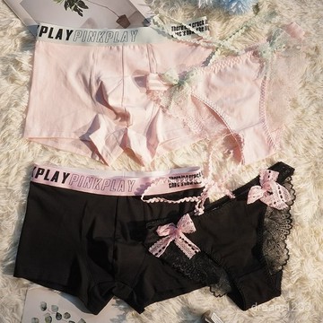 綺夢織語🐻【店鋪熱銷】新款2條裝情侶內褲純棉一男一女性感純慾風蕾絲可愛夫妻內衣套裝 內褲 情侶內褲