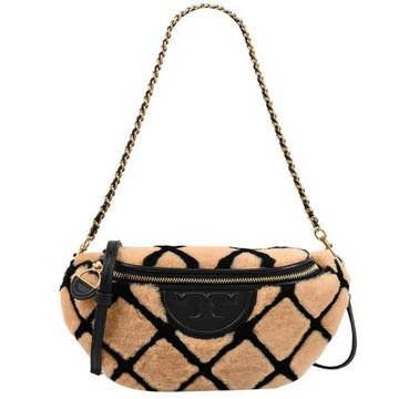 TORY BURCH 162197 Fleming 羊毛拼接雙背帶胸口包/腰包.棕/黑