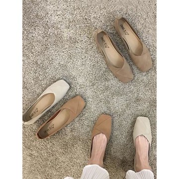 香港單鞋女百搭平底鞋軟底豆豆鞋淺口真皮春秋季軟皮方頭奶奶鞋子