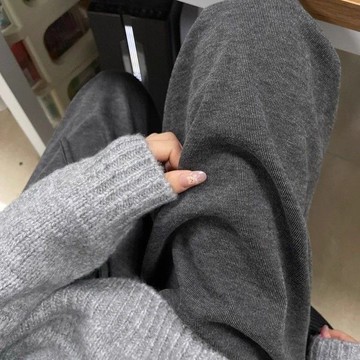 臺灣/✨闊腿褲 休閒褲新款遛彎褲糯米褲女灰色高腰高個子寬鬆慵懶休閒褲垂感直筒褲子潮