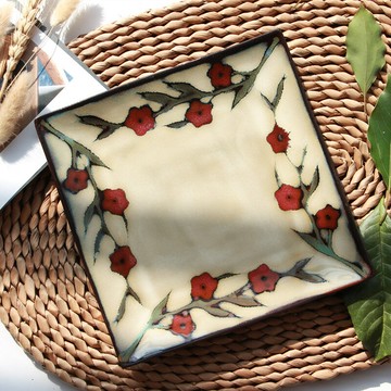 日式窯變釉冷菜盤 小炒盤 魚片碟三文魚盤特色和風餐具四方盤子