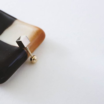 轉珠 14K 黃K金 立體方形耳環 鎖珠耳環 純K金耳環 可戴洗澡