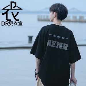 DR更衣室-男生衣服 日系NENR簡約仿舊刷色T恤 圓領 五分袖 夏季短袖 大尺碼5XL【NL623185】