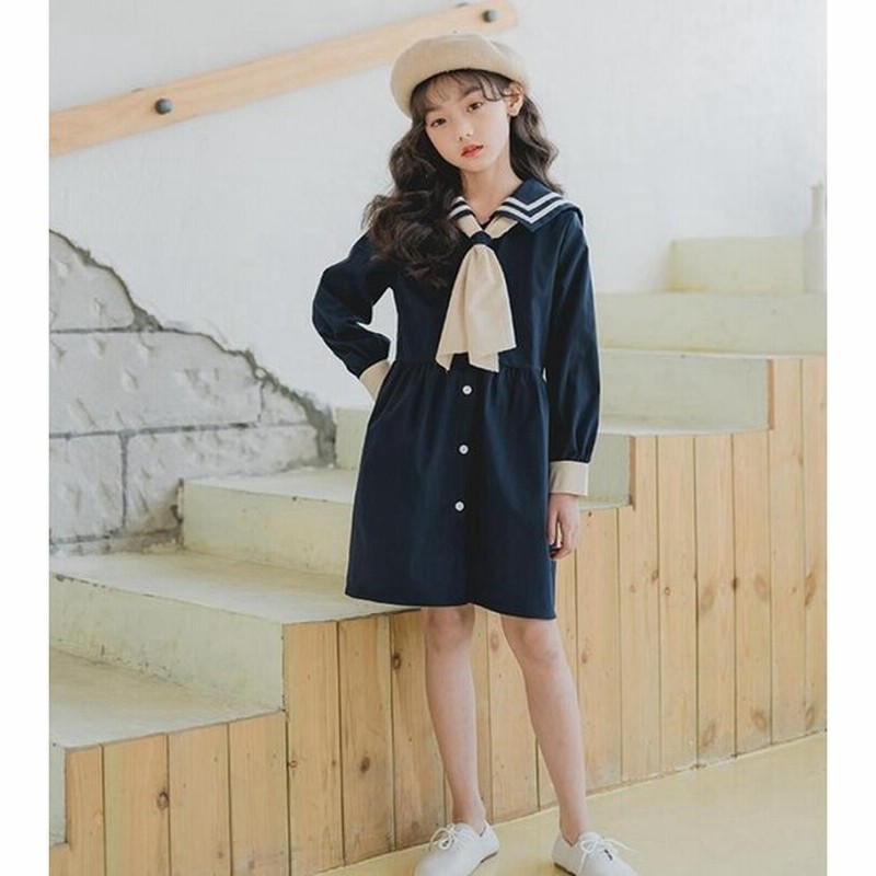 女の子 新品 春夏秋 カジュアル セーラー服 ワンピース キッズ ジュニア 可愛い 子供服 女の子 長袖 ドレス 令和 普段着 砂浜 通学 通園 110 165 Aライン 通販 Lineポイント最大get Lineショッピング