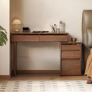 源氏木語黑糖黑胡桃木實木伸縮化妝桌櫃組1MK35D09-(H014414289)