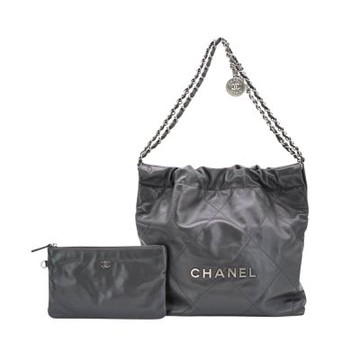 二手品 Chanel 香奈兒 22 羊皮銀logo小號肩背包(AS3260-灰)