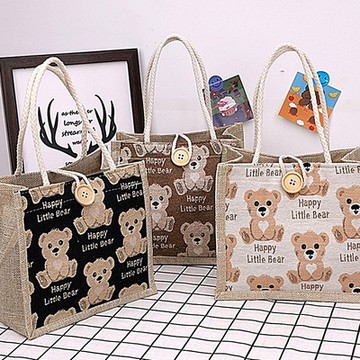 Baby童衣 女用日系小熊提袋 亞麻提袋 學生小物提袋 外出提袋 11704