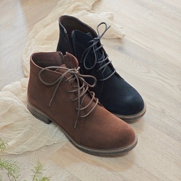 台灣手工真皮女鞋 綁帶防水馬靴 平底馬靴 裸靴 低跟靴