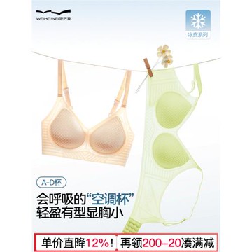 微內薇夏季空調杯內衣女士冰絲清涼無痕大胸顯小薄透氣VV大碼文胸