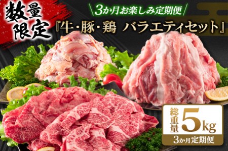 ≪数量限定≫3か月お楽しみ定期便『牛・豚・鶏バラエティセット』総重量5kg　肉　牛肉　豚肉　鶏肉 F57-21