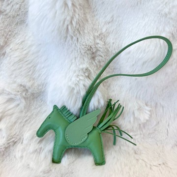 HERMES 愛馬仕 RODEO 小飛馬造型拼色小羊皮鑰匙圈/吊飾/掛飾(小/牛油果綠)
