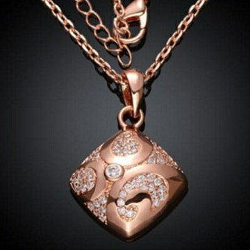 現貨+預購 玫瑰金項鍊純銀鑲鑽吊墜-時尚精緻菱形母親節生日情人節禮物女飾品2色73br130【獨家進口】【米蘭精品】