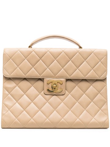 CHANEL Pre-Owned - diamond-quilted flap briefcase - unisex - Calf Leather - One Size - Neutrals