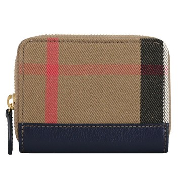 BURBERRY 8084525 經典格紋拼接卡片零錢包.深藍邊