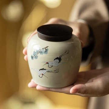 草木灰陶瓷茶葉罐帶蓋田園風家用小茶罐防潮儲物罐子茶倉儲存罐